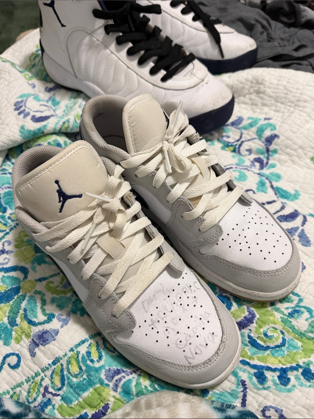 Jordan Kids White and Navy Low-Top Sneakers